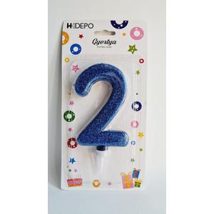 Óriás glitteres számgyertya különböző színekben "2"
