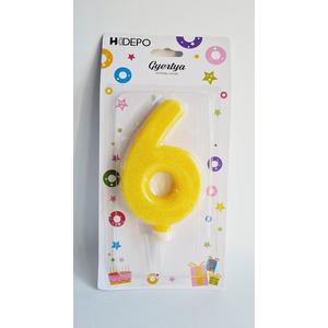 Óriás glitteres számgyertya különböző színekben "6"
