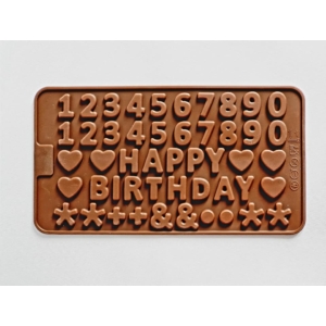 Szilikon csoki öntőforma Happy Birthday felirat számokkal