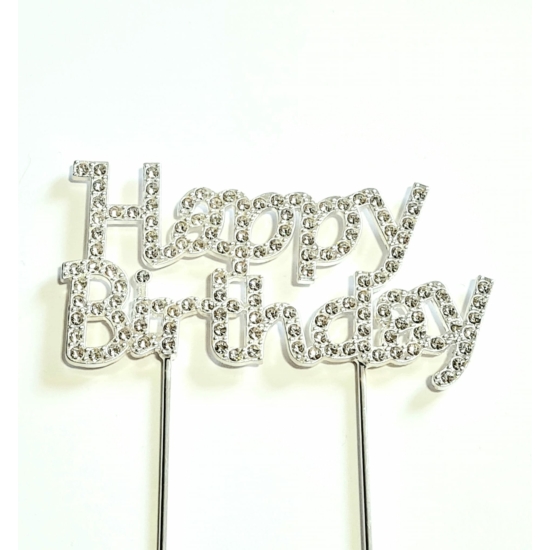 Tortabeszúró Happy Birthday Strasszos ezüst